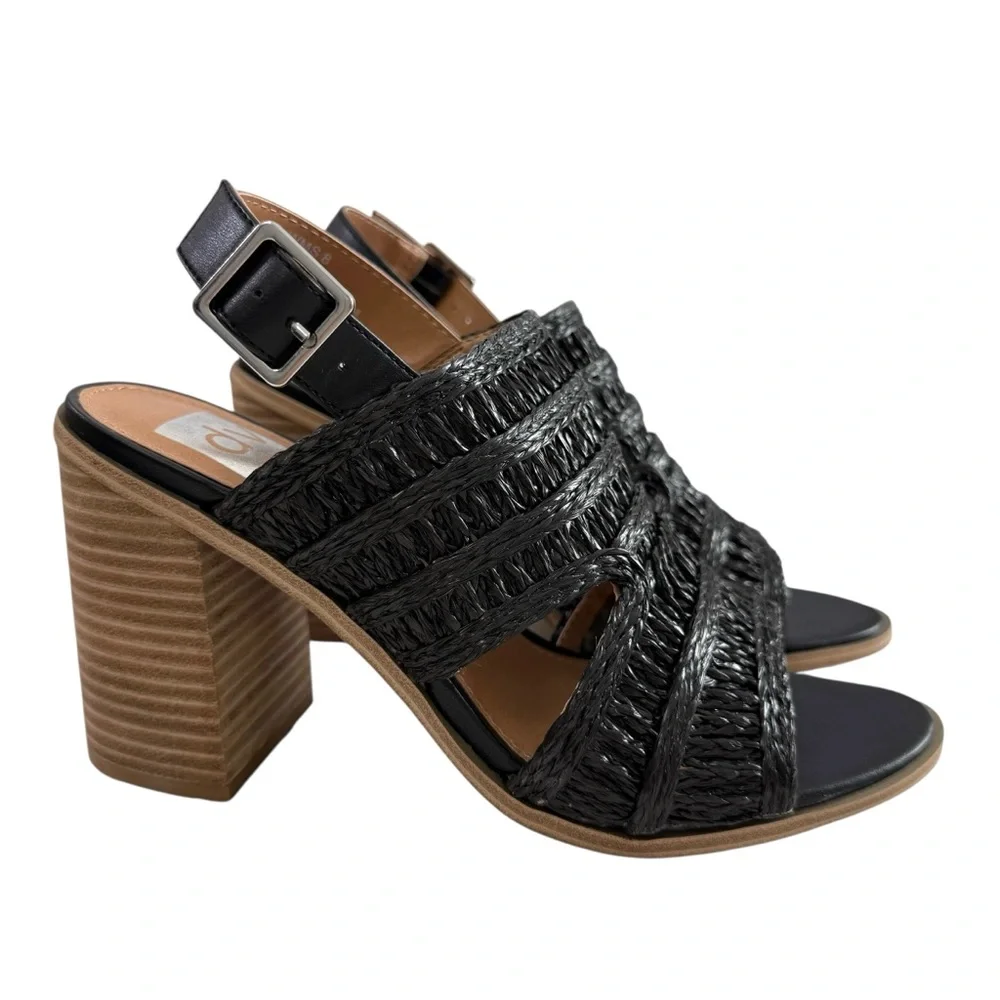 DV Dolce Vita Rian Black Woven Straw Slingback Mule Sandals Size 8 - Picture 4 of 16